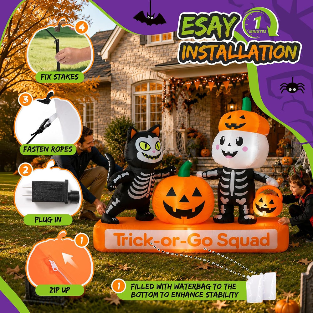 Toiyjofe 7FT Halloween Inflatables Trick-or-Treat Squad Yard Decoration