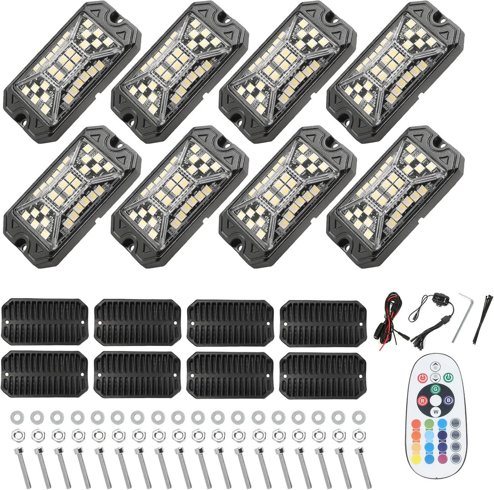 SUNPIE 8 Pods RGBW Rock Lights โ Full Beam Angle, 30 High Power Chips, Alumin...