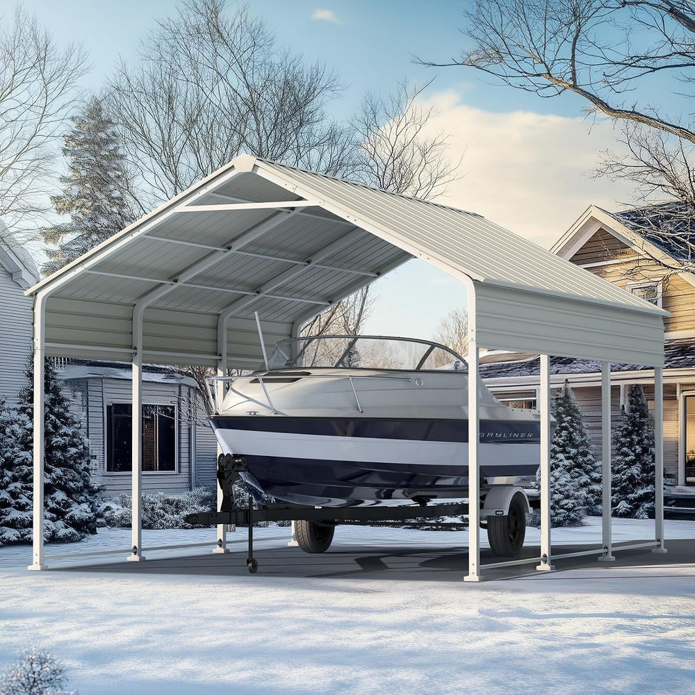ADVANCE OUTDOOR 10x16 FT Heavy Duty Metal Carport with Vertical Roof, Pre-Dri...