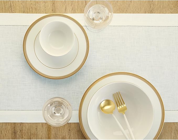 Solino Home Linen Ivory Table Runner 36 Inches - Classic Hemstitch, 100% Pure...
