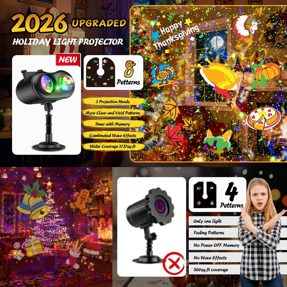 Halloween Christmas Projector Lights Outdoor with Ocean Wave & Firefly Li...