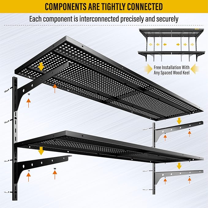 2 Tier 1.3x4ft Garage Shelving Wall Mounted, 400 lbs Load Capacity,15.6x48inch
