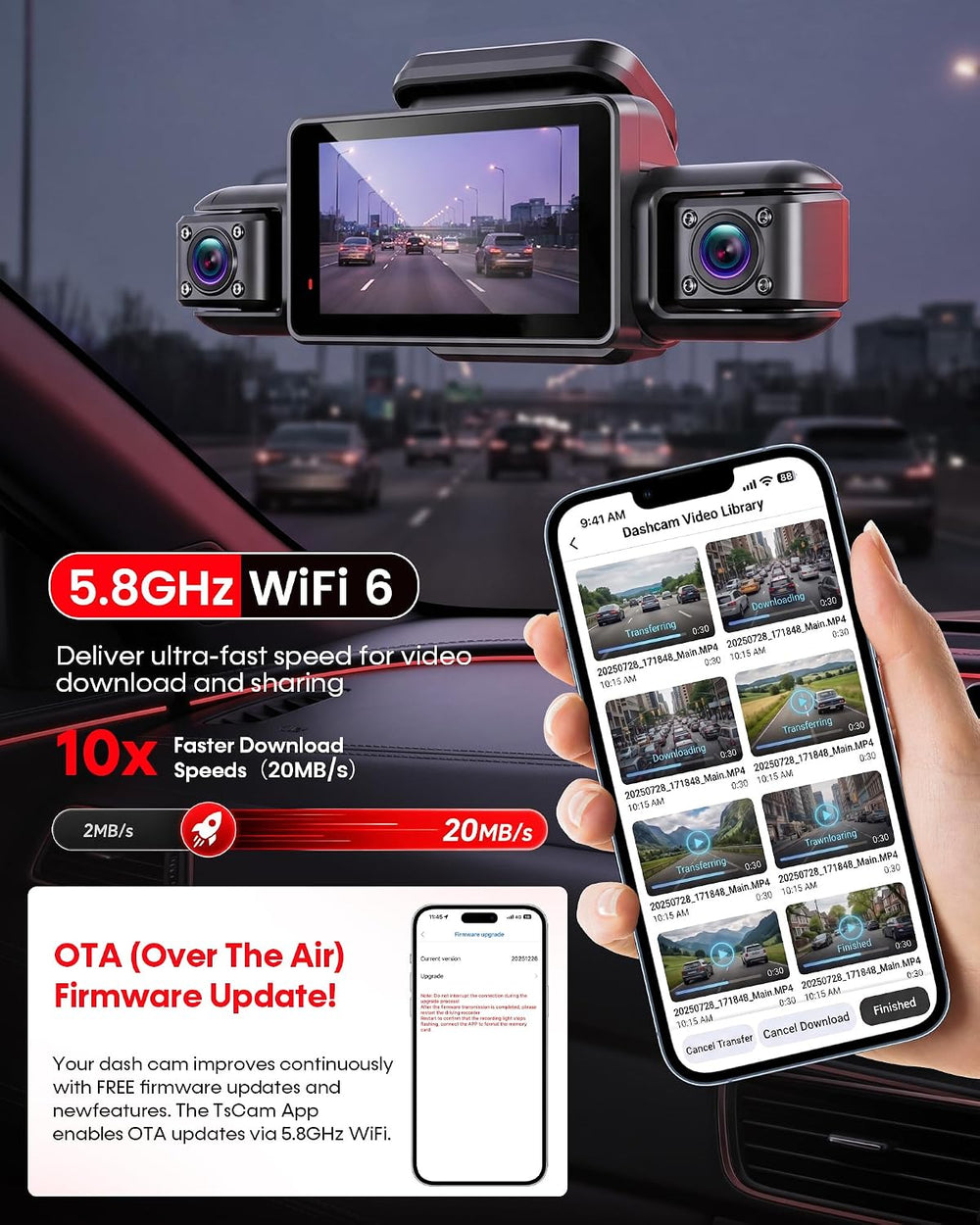 HUPEJOS AI 4K Dash Cam Front and Rear, 360ยฐ View 4 Channel Camera for Car