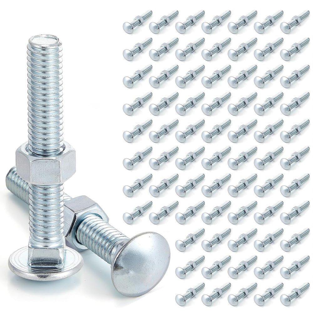 Yaocom 75 Pack Carriage Bolts with Nuts 3/8 x 2-1/2 Inch, Silver