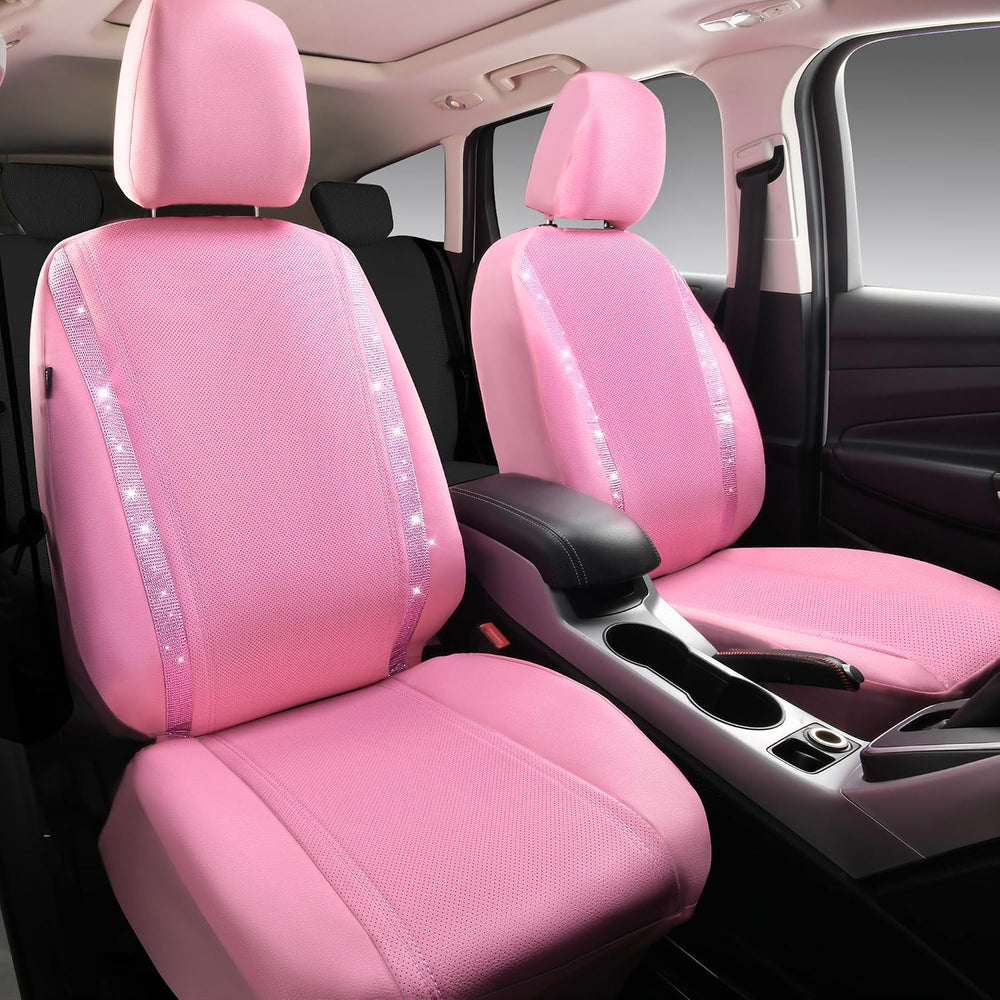 CAR PASS Bling Diamond Car Seat Covers Full Set, Shining Rhinestone Waterproo...