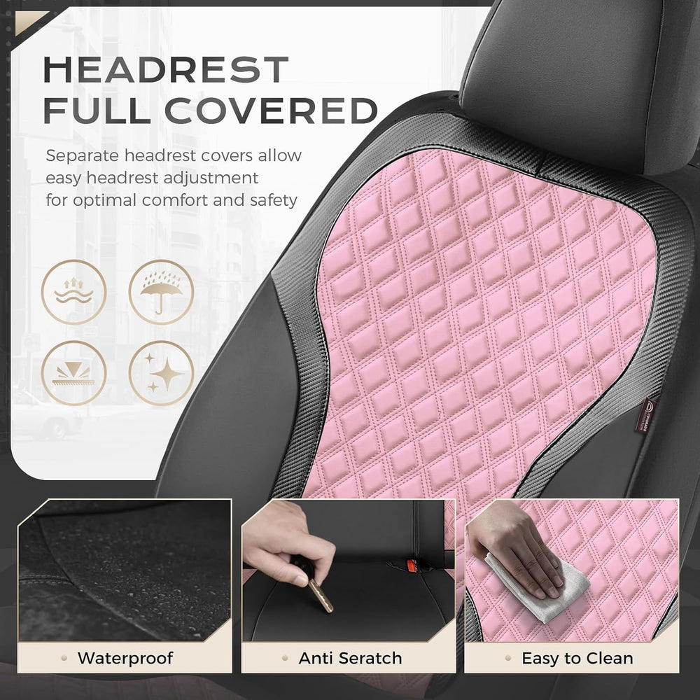 Coverado Car Seat Covers Full Set, Pink Car Seat Covers, Luxury Leather Car S...