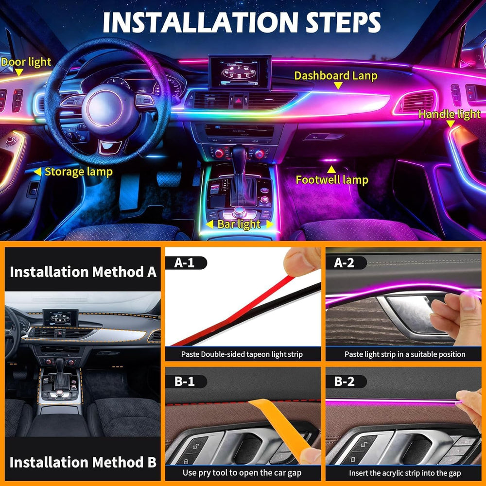 Smart Acrylic LED Car Interior Lights, 10-in-1 Fiber Optic Ambient Kit