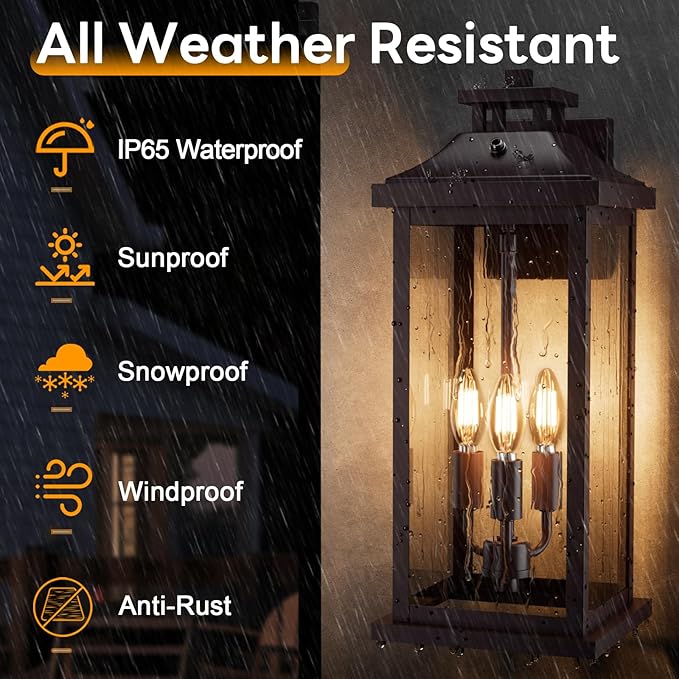 Oil Rubbed Bronze Dusk to Dawn Outside Lights 3-Light, Vintage Exterior Sconc...