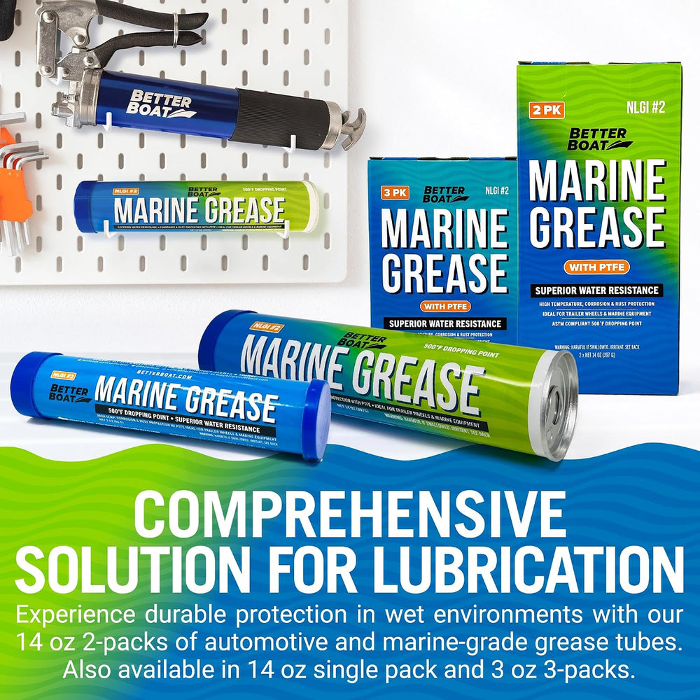Better Boat Marine Grease Tube, 2 Pack 14 Oz, Waterproof High Temp Trailer