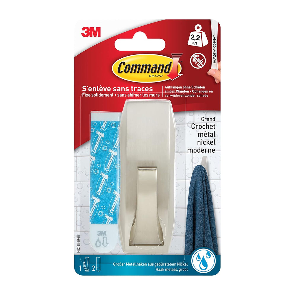 Command WMR03BN Chrome Square Waterproof Metal Hooks L, Maximum Load up to 2....