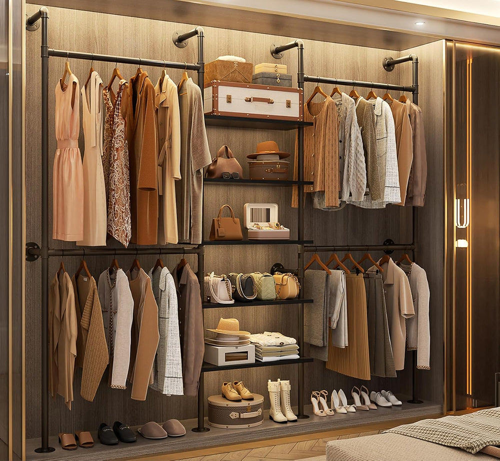 Aheaplus Industrial Pipe Clothing Rack, 6.42FT Closet Organizer System