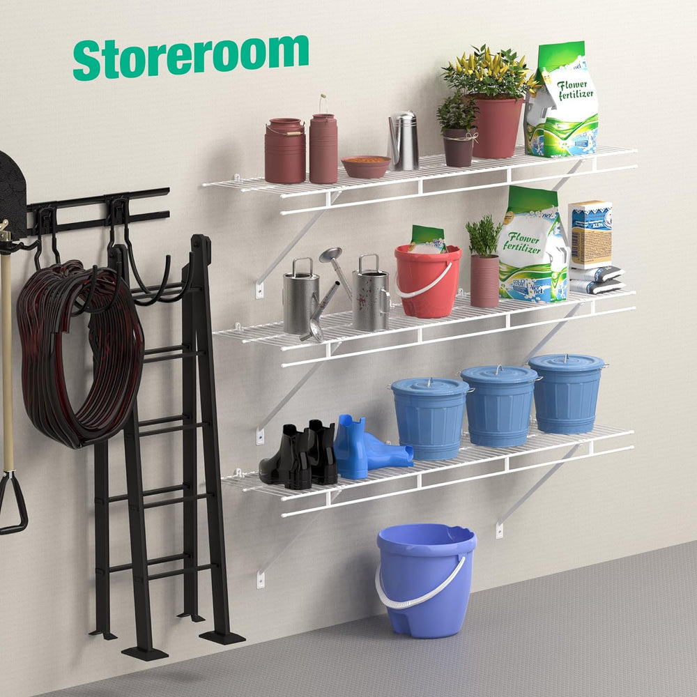 HAUSHOF 2 Pack Closet Shelves Wall Mounted, 4 ft x 12 in Wire Shelf Kit
