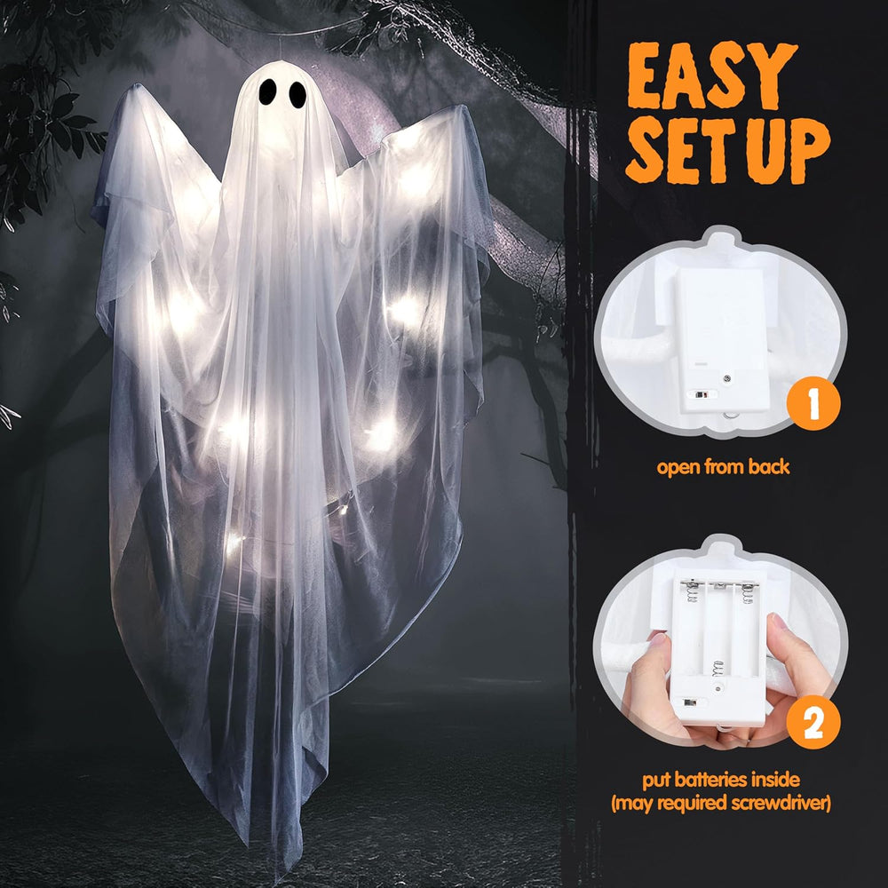 JOYIN 2 Pcs 47โ Halloween Light up Hanging Ghost Decorations Outdoor, Cold Wh...