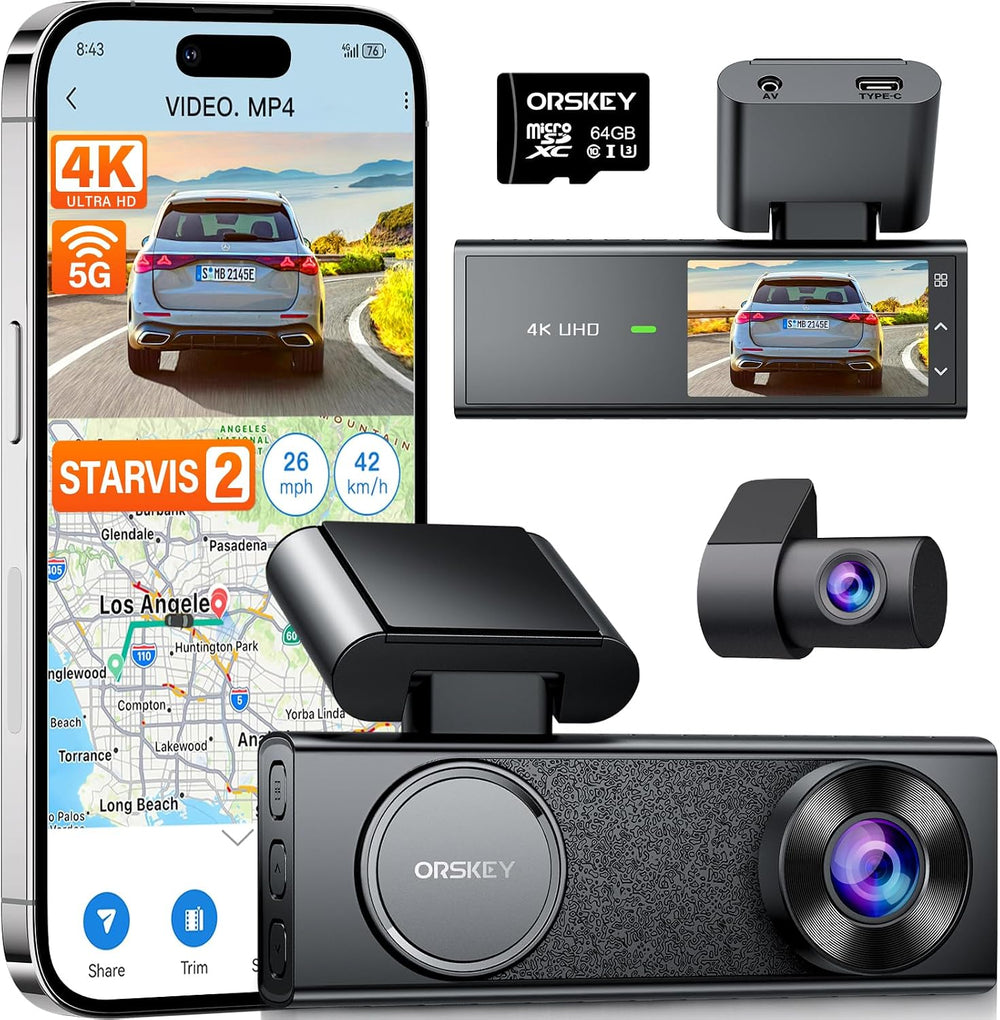 ORSKEY 4K Dash Cam Front and Rear