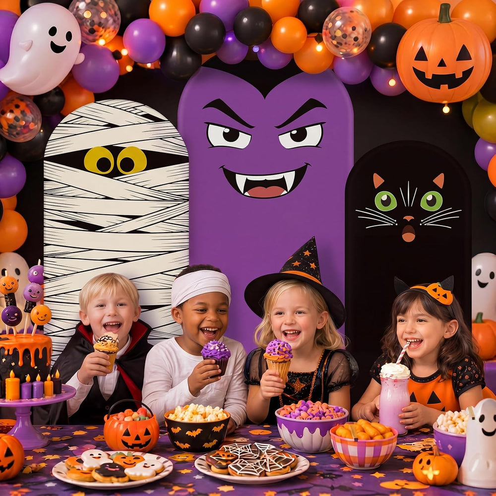 Moukeren 3 Pcs Halloween Black Cat Arch Backdrop Cover, 4ft 5ft 6ft Decor