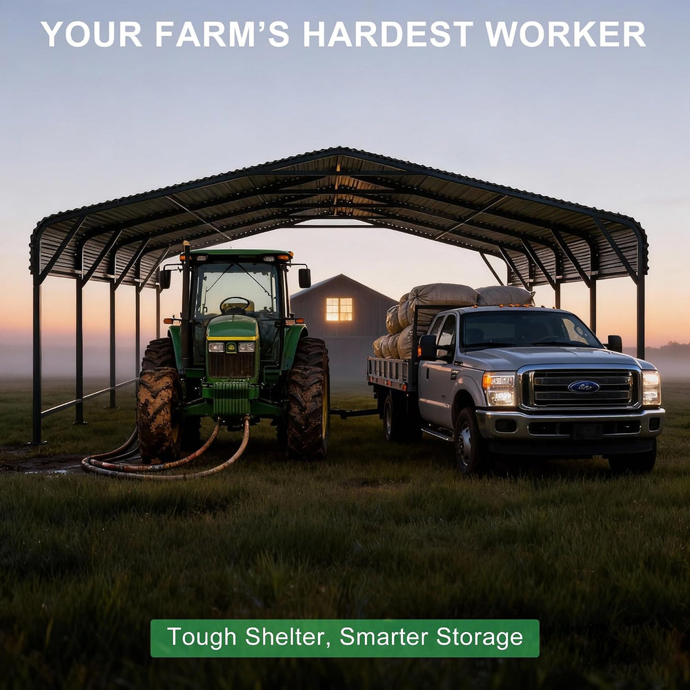 20x20 Heavy-Duty Metal Carport, Galvanized Steel Shelter for Pickup Trucks, B...