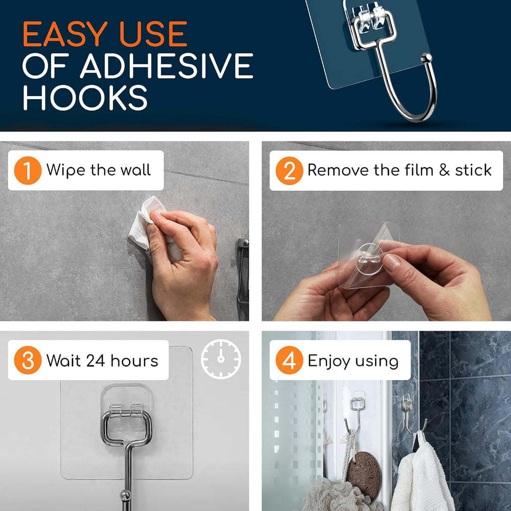 Adhesive Large Wall Hooks for Hanging Heavy Duty No Drill, 22 lbs, 40 pcs