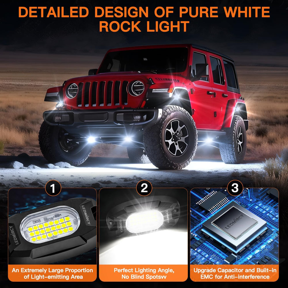 White Rock Lights,LEDMIRCY R6 LED Pure White Rock Lights 12PCS with Rocker Sw...