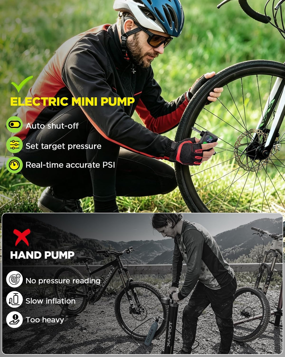 Mini Bike Tire Pump, Electric Bicycle Pump Auto Stop 120PSI