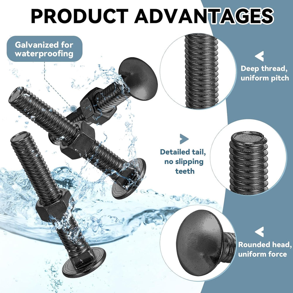 Yaocom 75 Pack Carriage Bolts with Nuts 3/8-16 x 2-1/2 Inch, Black