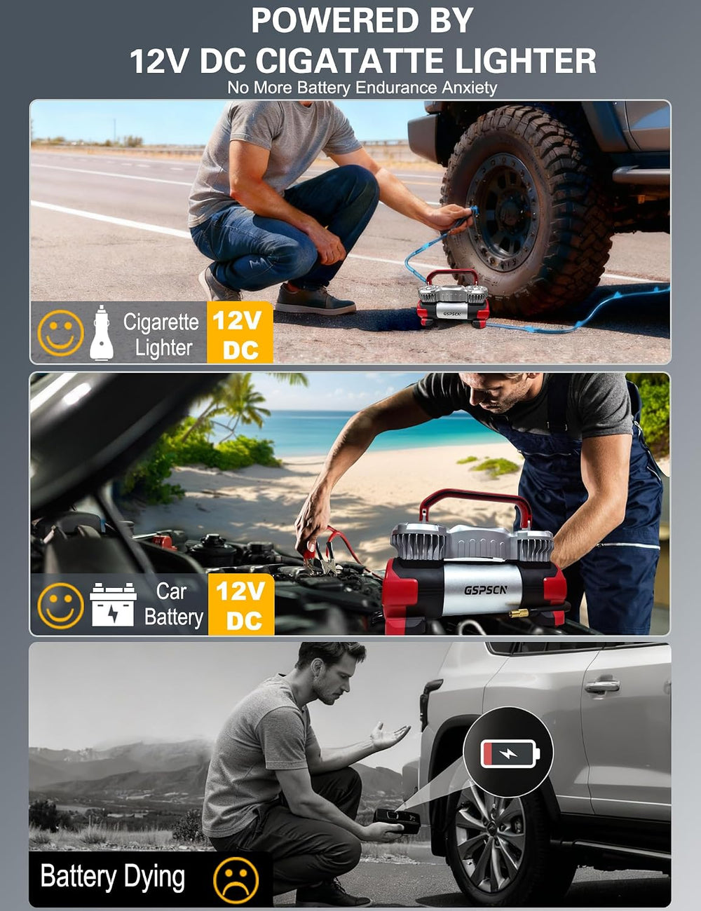 GSPSCN Digital Tire Inflator 12V Heavy Duty Metal Portable Air Compressor