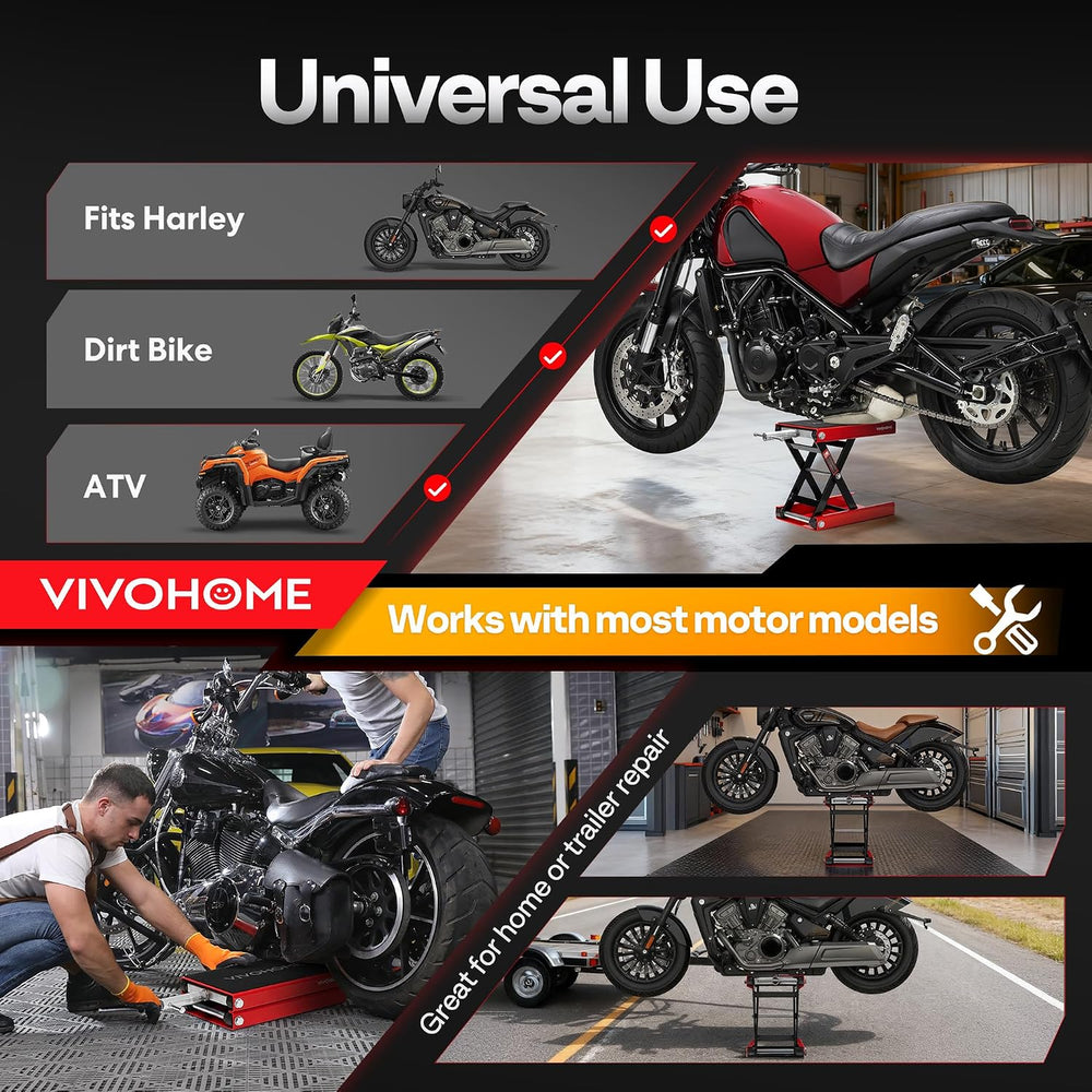 VIVOHOME 1100 LBS Motorcycle Lift Scissor Jack, Wide Deck Hoist Stand, Red