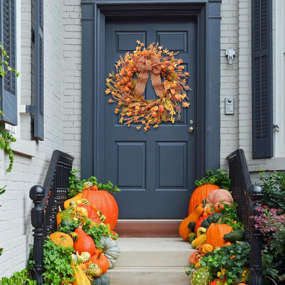 Idyllic 18 Inches Artificial Fall Wreath, Autumn Decoration with Berries &...