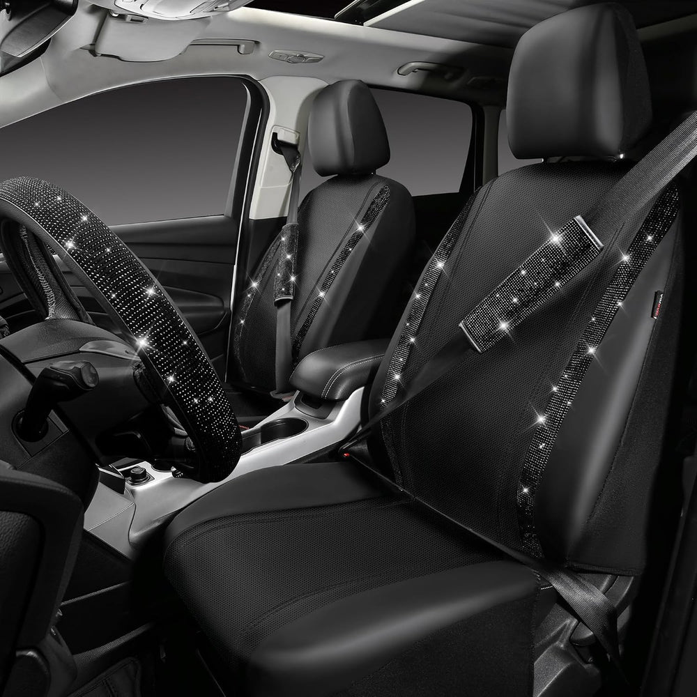 CAR PASS Leather Bling Seat Covers Full Sets 16 pcs, Bling Diamond Car Access...