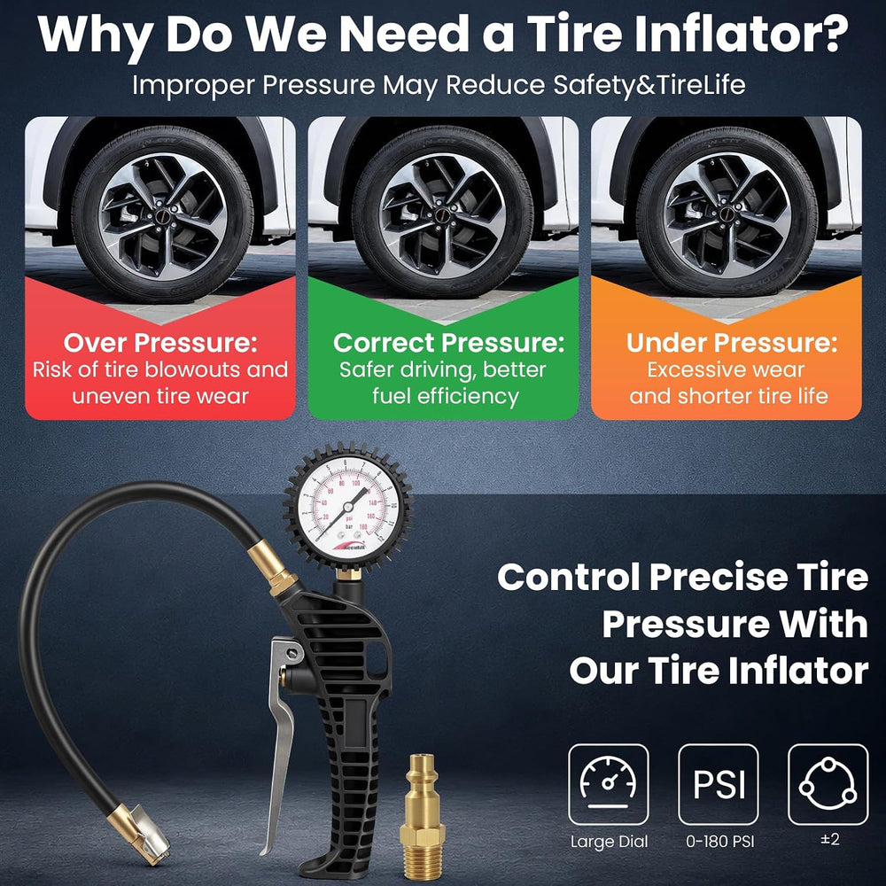 H71 Tire Pressure Gauge with Inflator,180 PSI