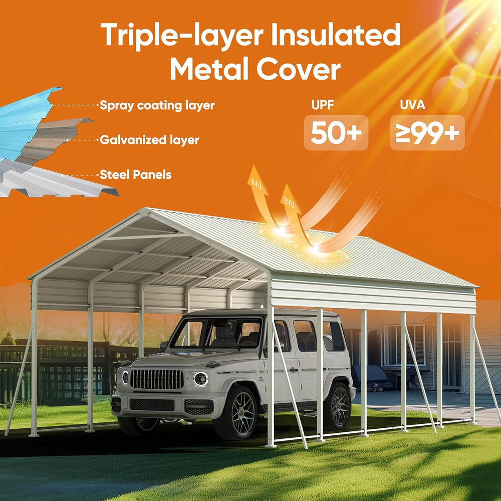 ADVANCE OUTDOOR 13x26 FT Heavy Duty Metal Carport with Vertical Roof, Pre-Dri...