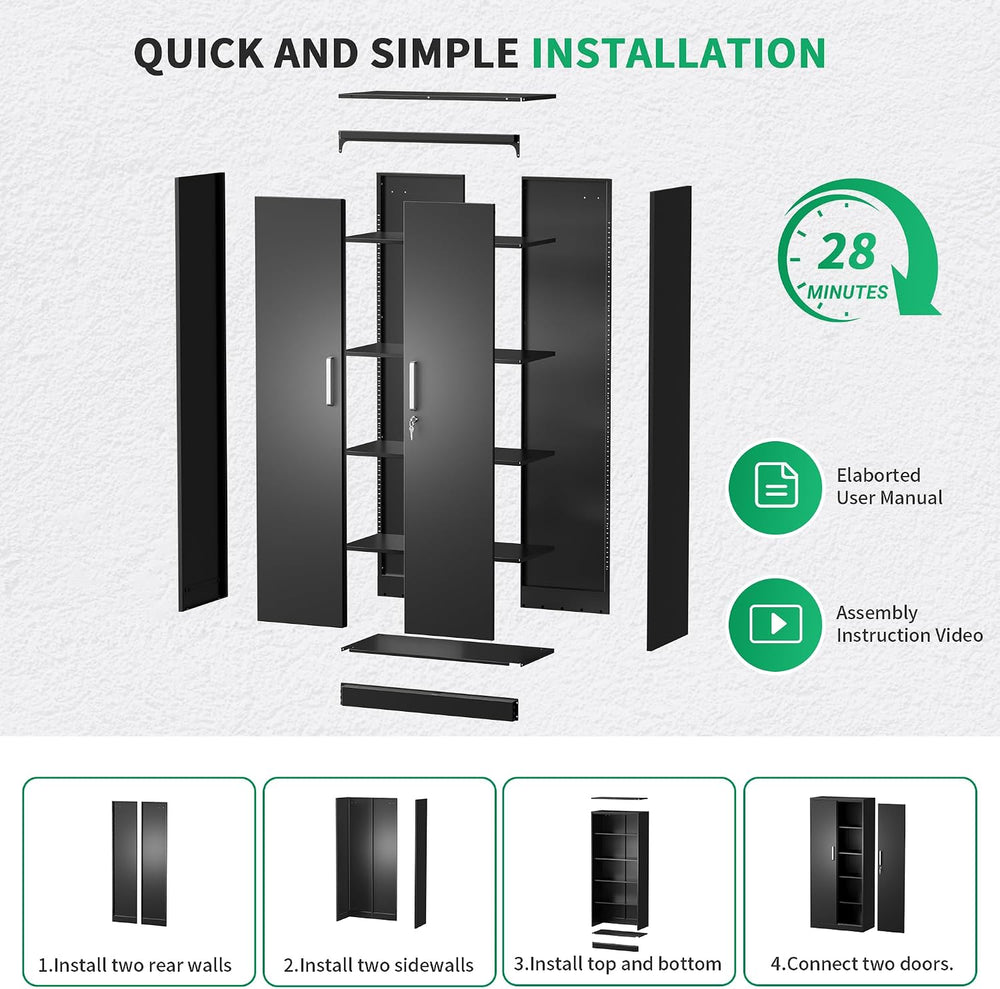 Metal Storage Cabinet with Locking Doors, 71" Tall Steel Locker Organize...