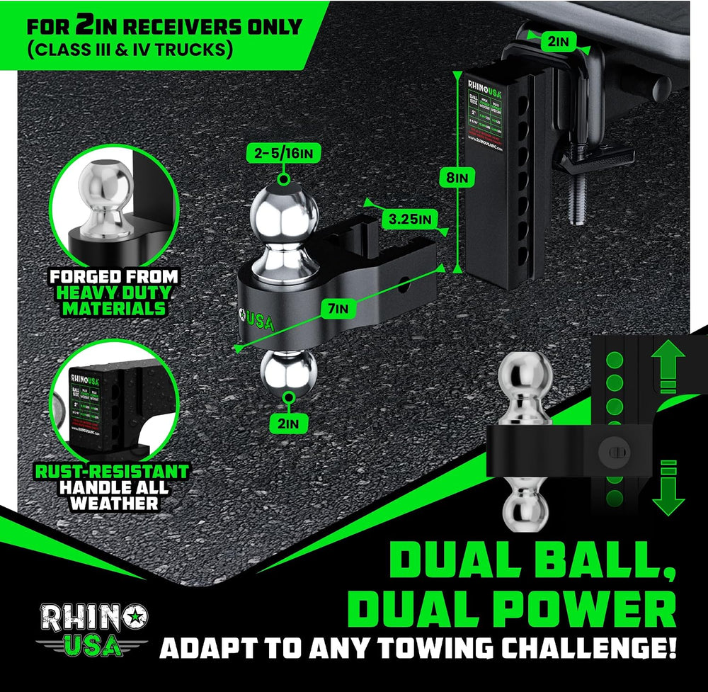 Rhino USA Adjustable Trailer Hitch (2in Receiver) - 6in Drop/Rise