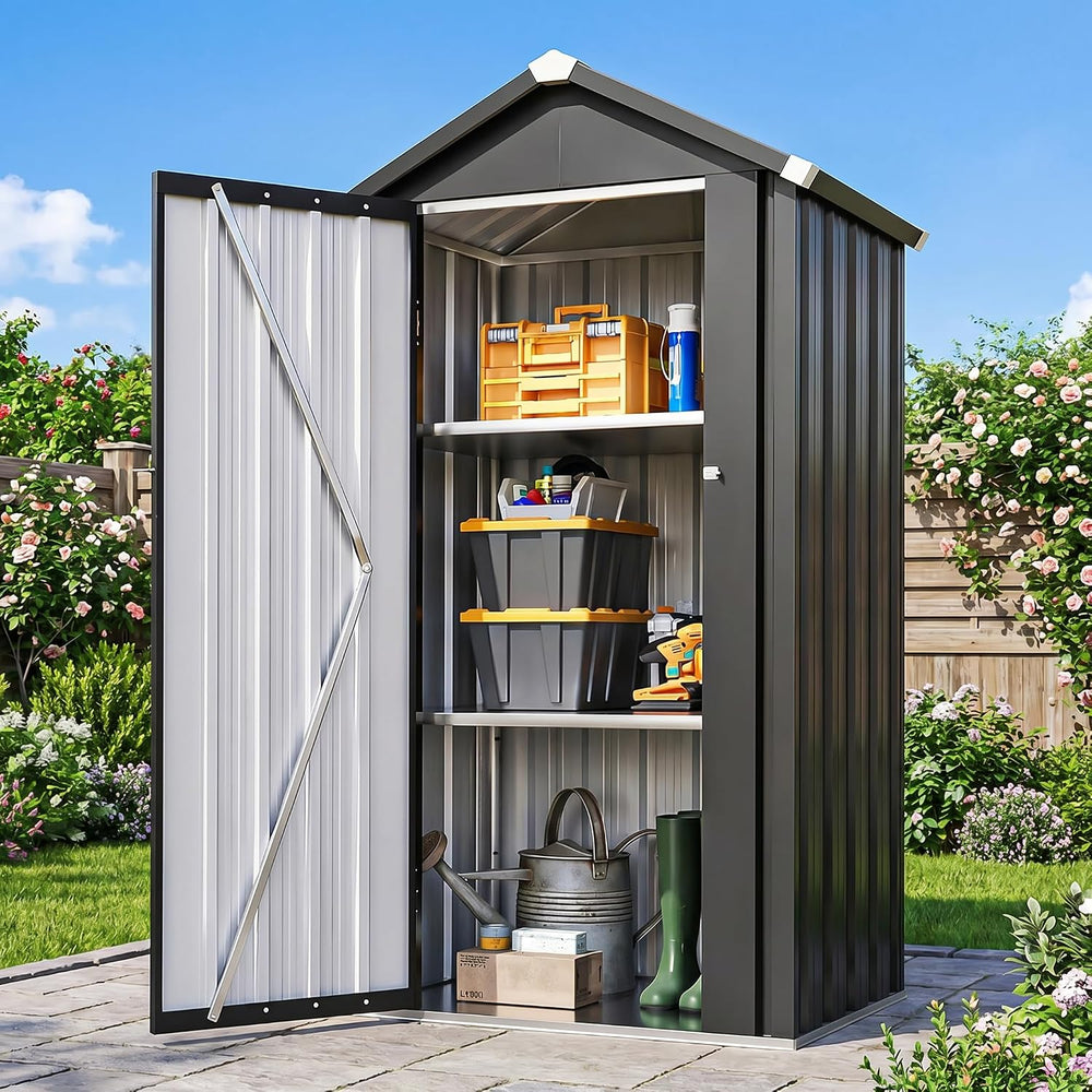 Aoxun Vertical Outdoor Storage Cabinet 2.5’x2’ with Floor & Shelves Black