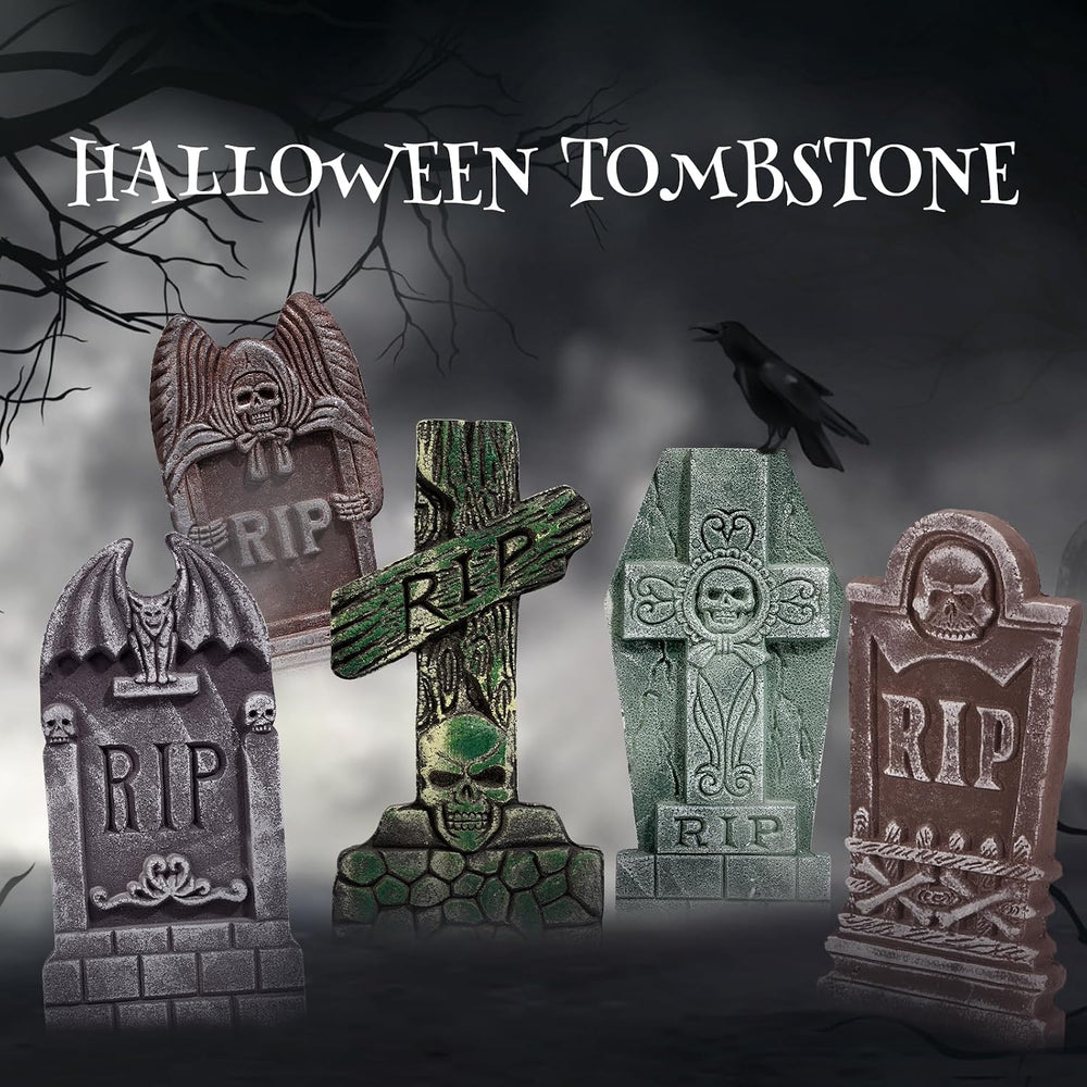 17” Halloween Foam RIP Graveyard Tombstones 5 Pack, Halloween Decorations