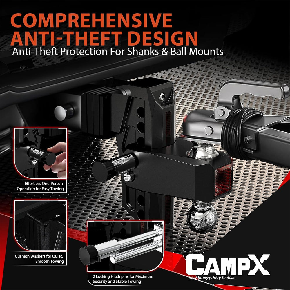 Adjustable Trailer Hitch Fits 2.5" Receiver, 7-Inch Drop/Rise, Aluminum