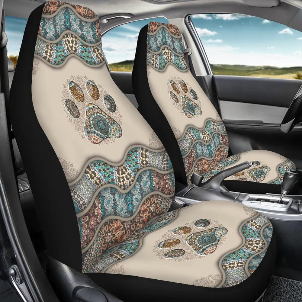 Talayituse Boho Paw Print Car Seat Covers Full Set of 2 Vehicle Protector Fro...