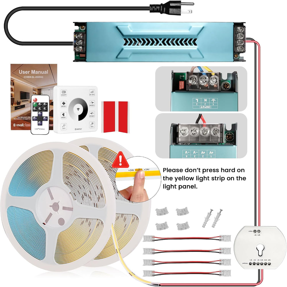 24V COB LED Strip Light 65.6FT Kit, 3000K Warm White Dimmable Cuttable 3360 L...