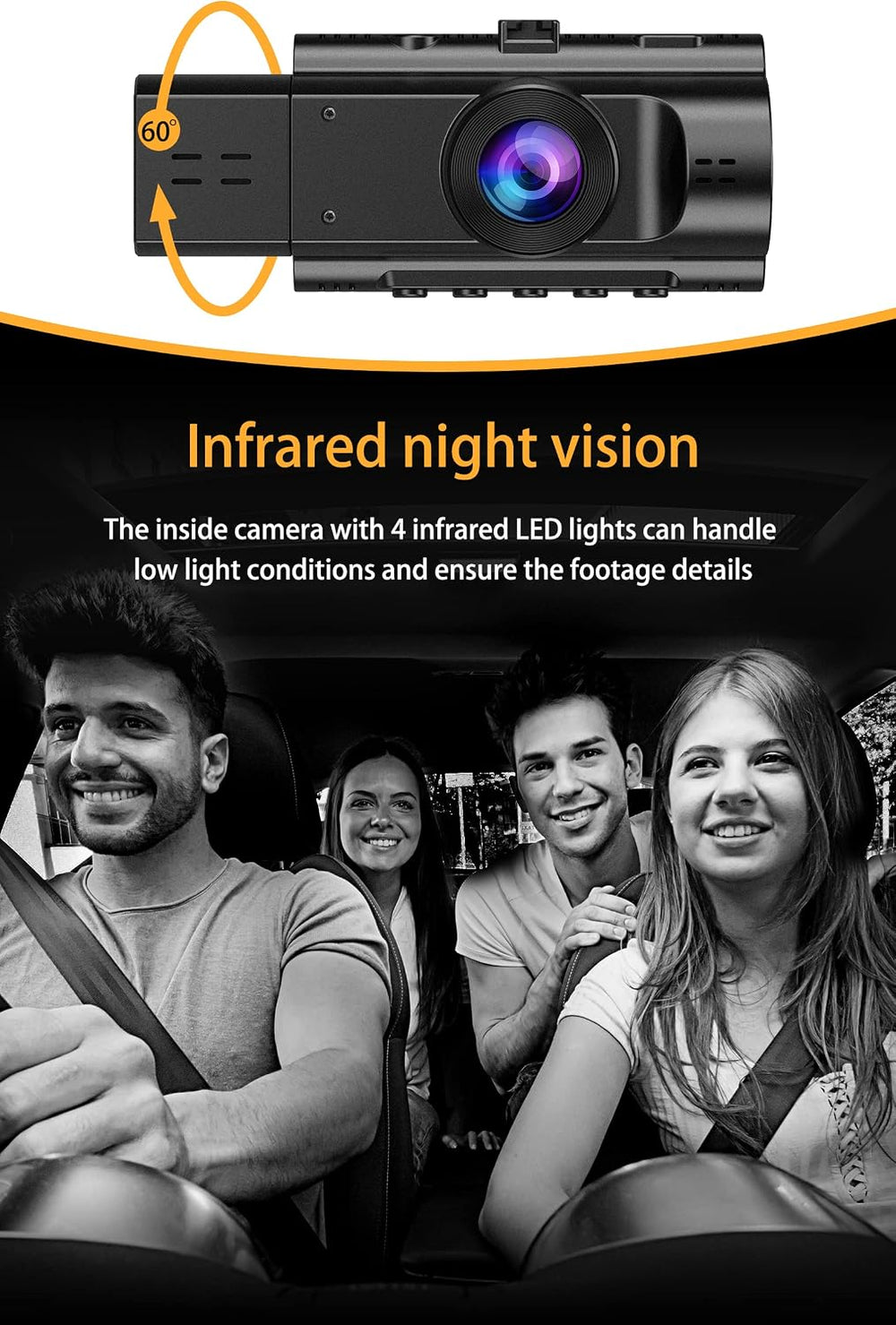 Dual Dash Cam Front and Inside, 1080P Car Camera with Infrared Night Vision
