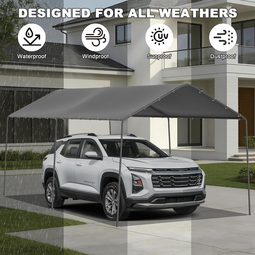 10 x 20 FT Carport Heavy Duty, Portable Garage Canopy Outdoor(Grey)