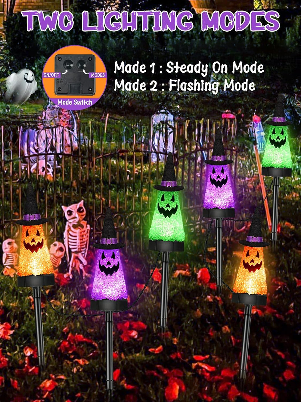 6 Pack Halloween Decorations Outdoor, Solar Ghost Pathway Lights Waterproof