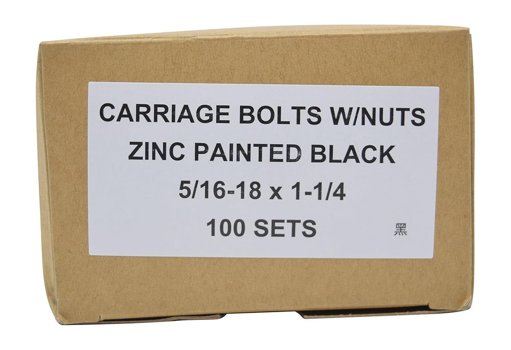 Black Carriage Bolts 5/16in x 1-1/4in (100 Count) Includes Nuts