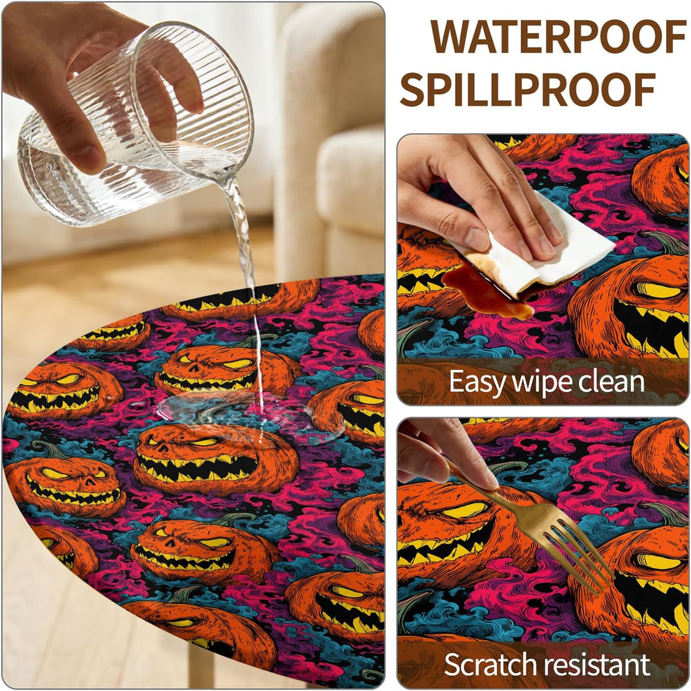 Halloween Tablecloth Round Fitted Tablecloth Fits 61"-65" Tables