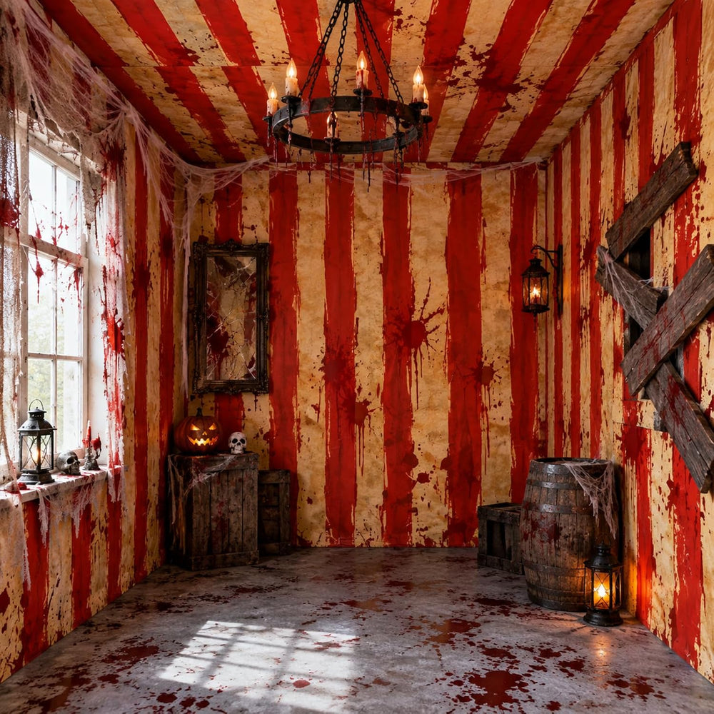 Tegeme 200 ft Creepy Carnival Tablecloth Roll, Red White Striped Halloween
