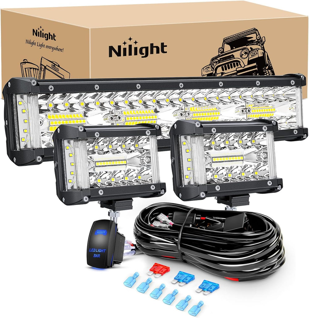Nilight Side Shooter LED Light Bar Set 12 Inch Triple Row Spot Flood Combo Li...