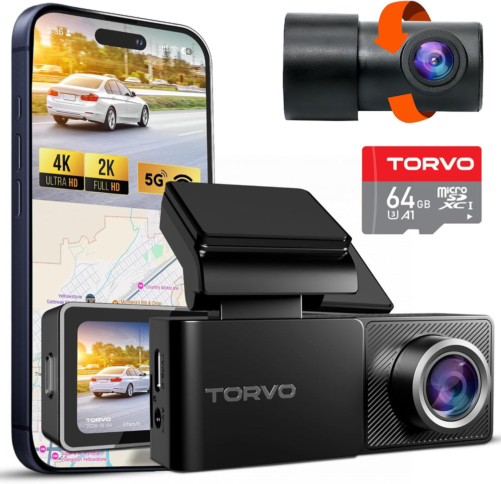 TORVO TD3 4K+2K Dash Cam with App, Camera for Car Front and Back with 5G WiFi...