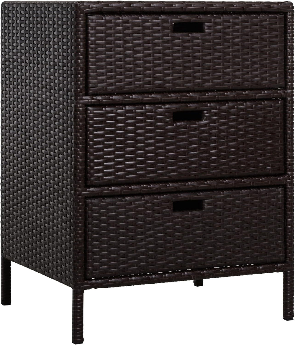 Outsunny Pool Towel Rack, PE Rattan Outdoor Towel Storage 3 Drawers, Brown