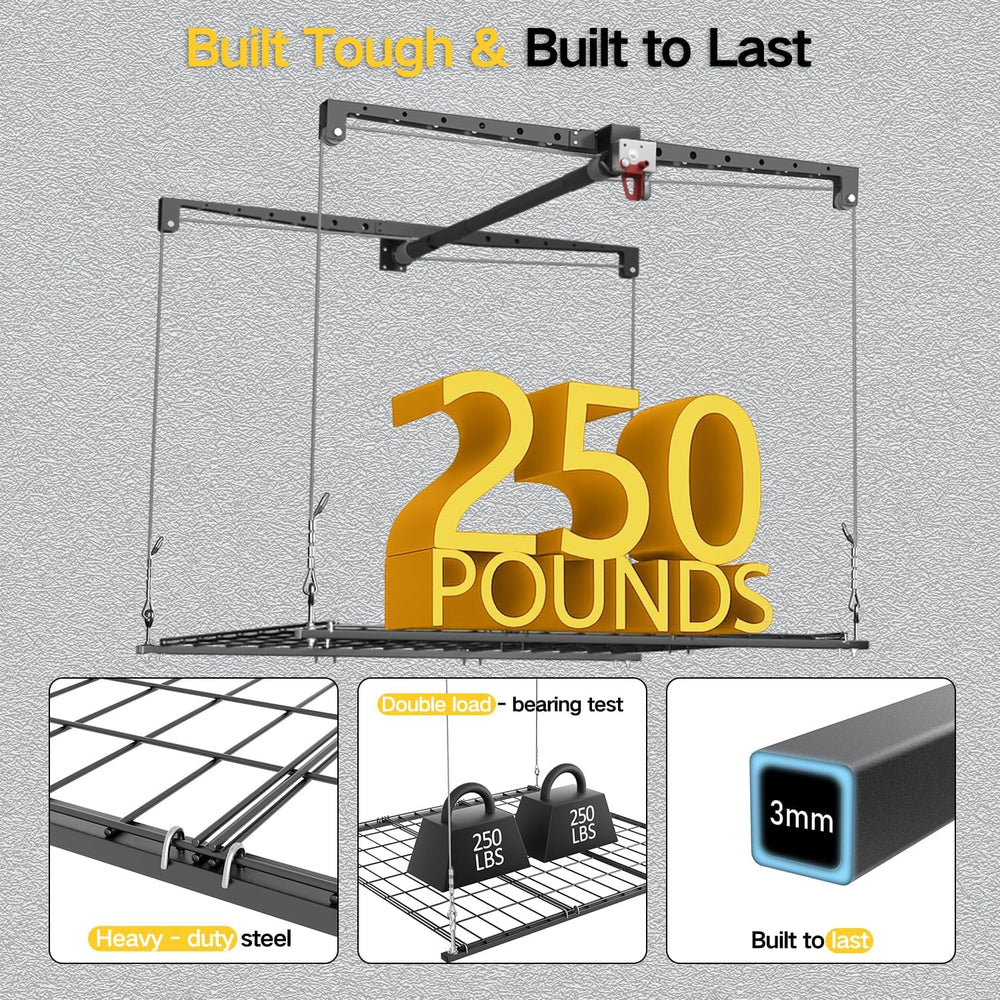 Overhead Garage Storage Rack for 10-12ft Ceiling, Heavy-duty 4x4 FT Garage Ce...
