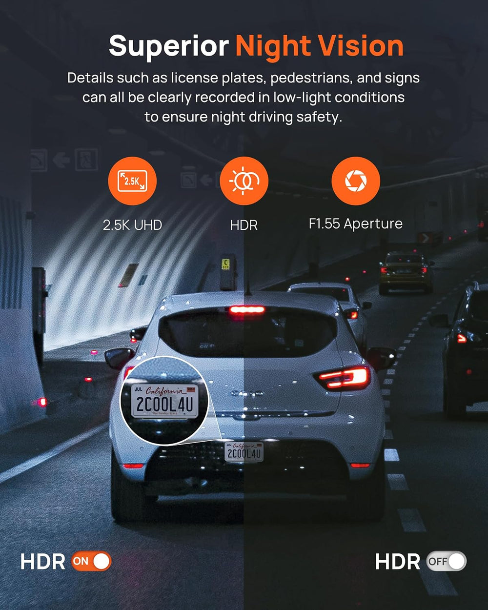 70mai 2.5K Dash Cam Front, F1.55, Night Vision, Wi-Fi GPS