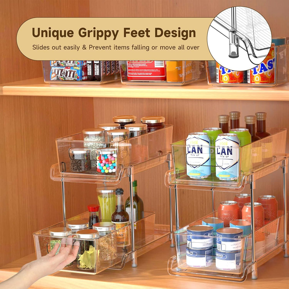 2-Tier Bathroom Organizer with Dividers, Clear Under Sink and Pull-Out Cabine...