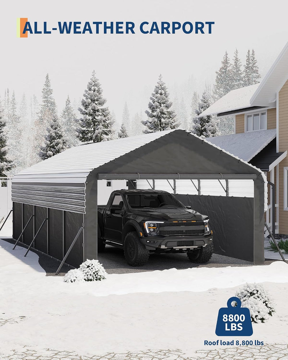 Garvee 12x25x9 ft Metal Carport Oversized, Enclosed Car Ports